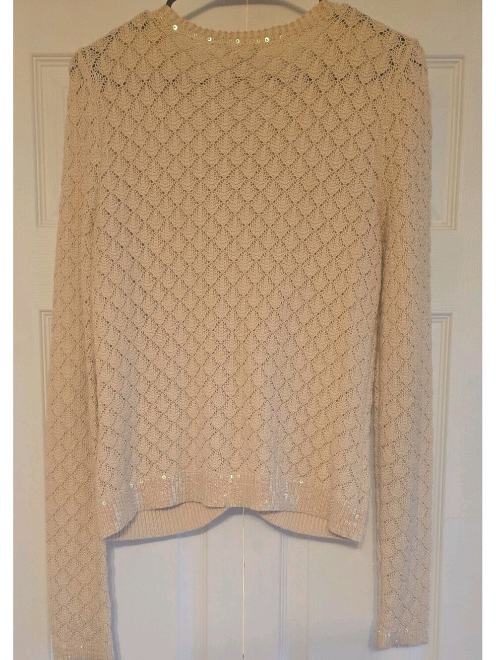 Vtg Alexandria Bartlett Crochet Open Knit Cardigan Sequins Sz S Cotton Ivory - Picture 6 of 7